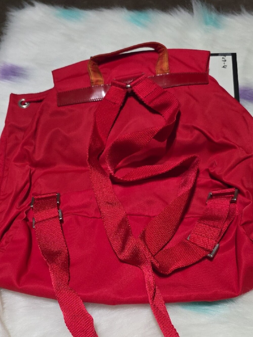 Authentic Prada Red Nylon Drawstring Backpack with Front Pockets - Picture 3 of 8